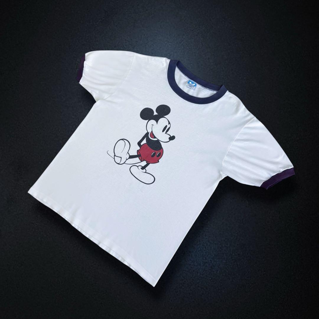 80s Disney 白足 ミッキー XL USA製 ビンテージ リンガーT
