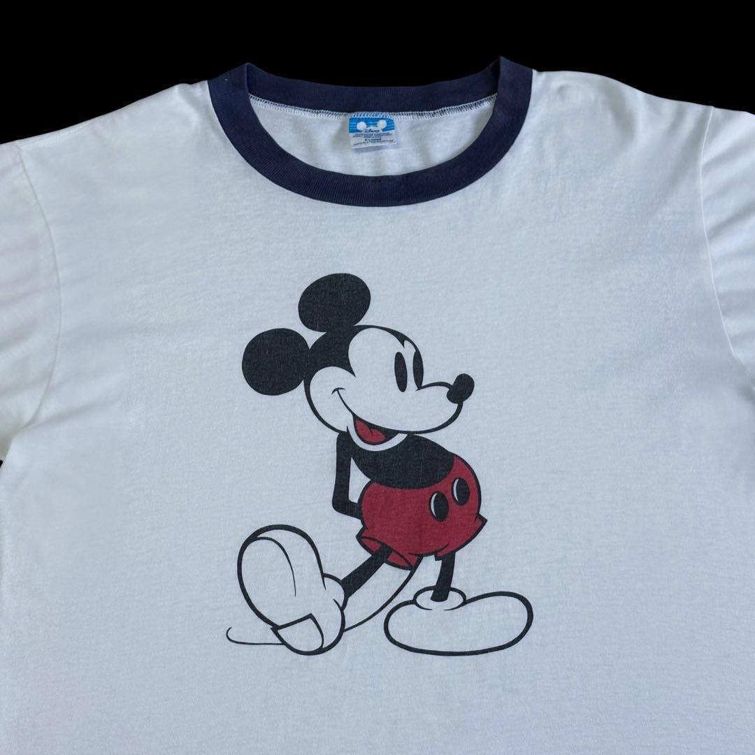 80s Disney 白足 ミッキー XL USA製 ビンテージ リンガーT
