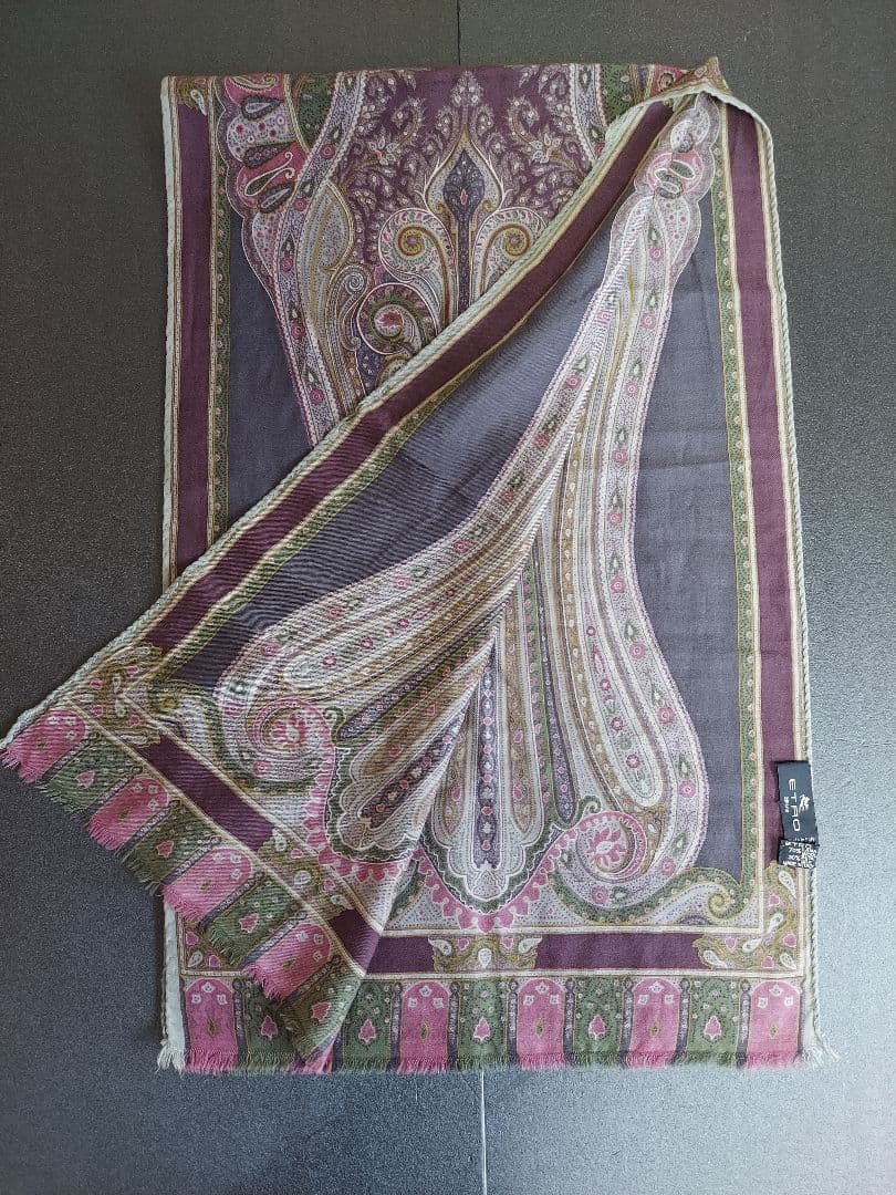 ETRO ペイズリー ストール シルク 紫 ピンク 長方形 タグ付き イタリア