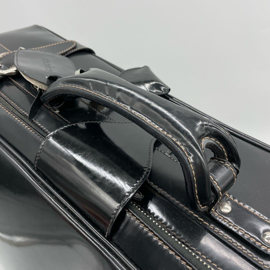 OLD GUCCI ボストンバッグ　パテントレザー　ブラック　カバー付き