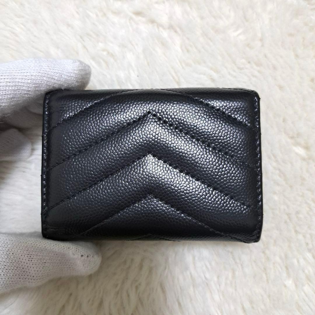 ✨美品　現行デザイン✨サンローラン　三つ折り　カサンドラ　キャビアスキン　レザー
