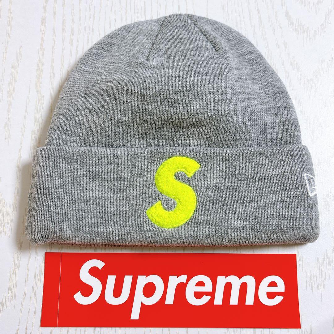 Supreme NEW ERA ニット帽　ビーニー　Sロゴ グレー　灰色