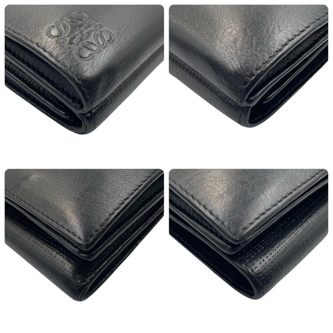 《超美品》ロエベ 三つ折り財布 トライフォールド リネン アナグラム 本革 黒系