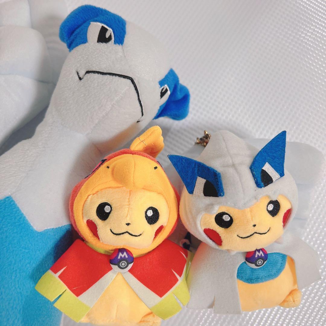 ピカチュウ ルギア　ホウオウ　ポケモン　ぬいぐるみ　ポンチョを着たピカチュウ