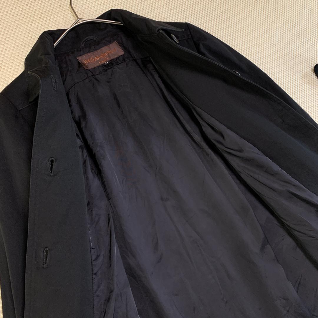 イヴサンローラン トレンチコート ロングコート 綿 黒 M 古着