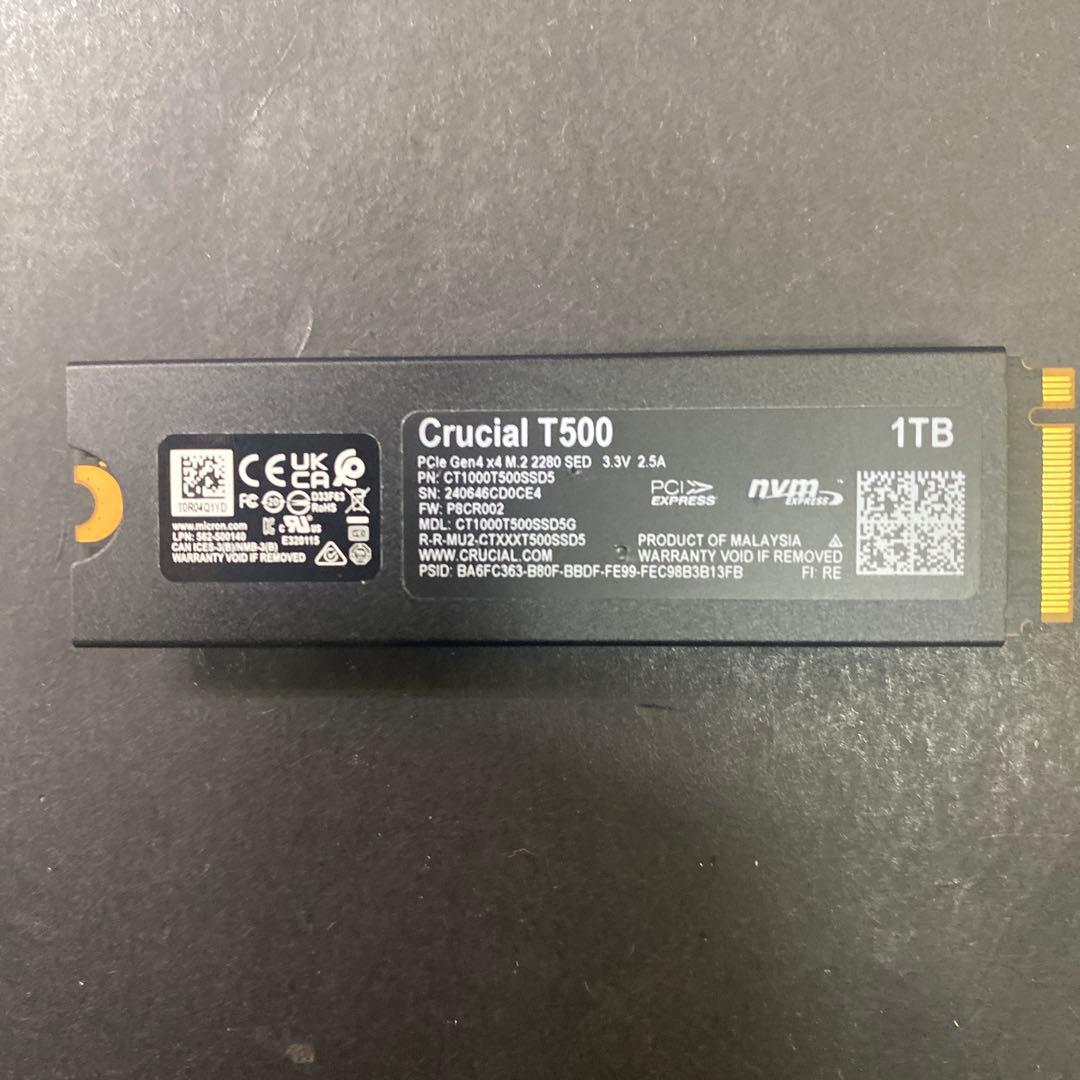 Crucial T500 1TB M.2 SSD（PCIe Gen4 NVMe）