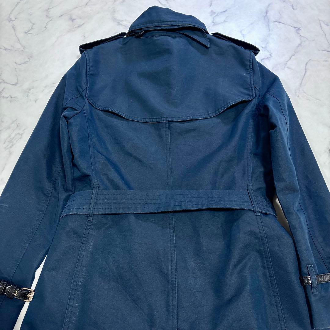 美品 BURBERRY BRITダブルトレンチコート メガチェック M ネイビー