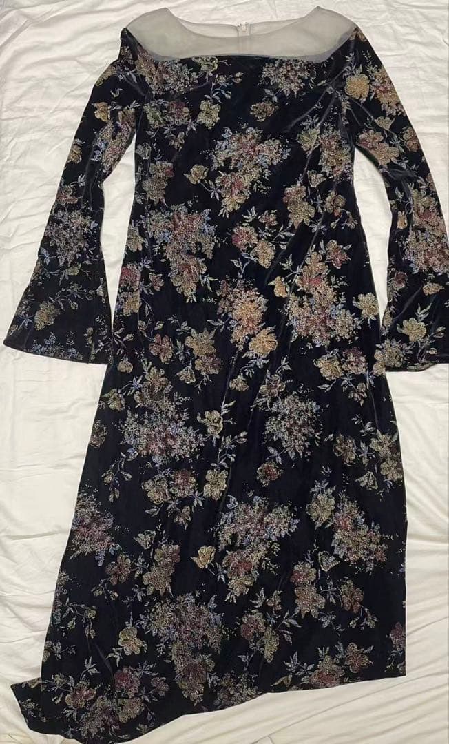 Ameri FLOWER PRINT VELOUR DRESS サイズS