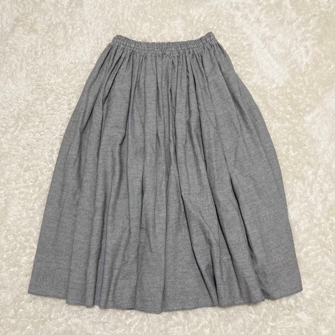 希少 極美品✨huis.遠州織物 ヤクウール綾ネルロングスカート ライトグレー