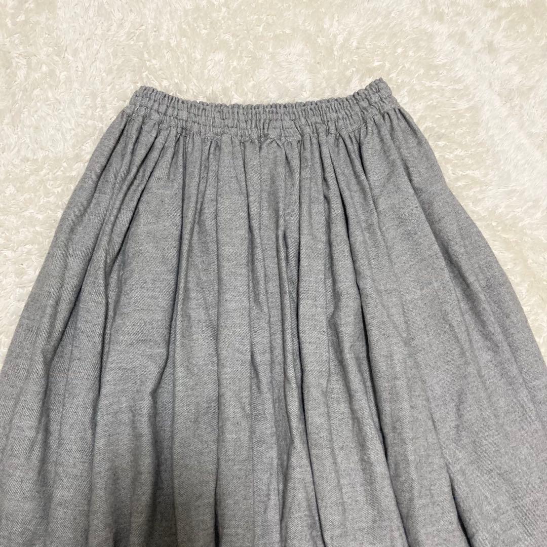 希少 極美品✨huis.遠州織物 ヤクウール綾ネルロングスカート ライトグレー