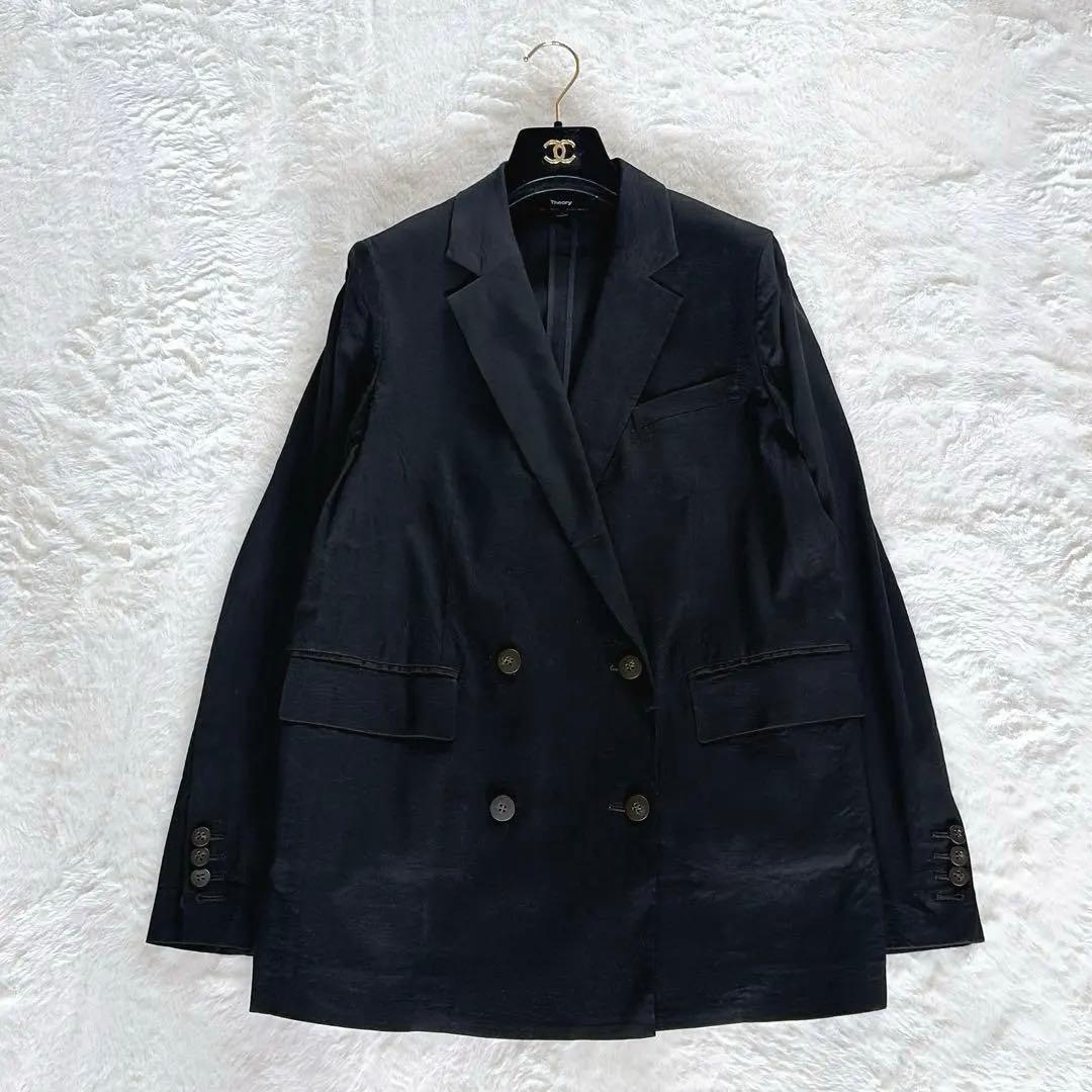 【セオリー】リネン混ストレッチ ダブルブレストジャケット ブラック 4 L相当