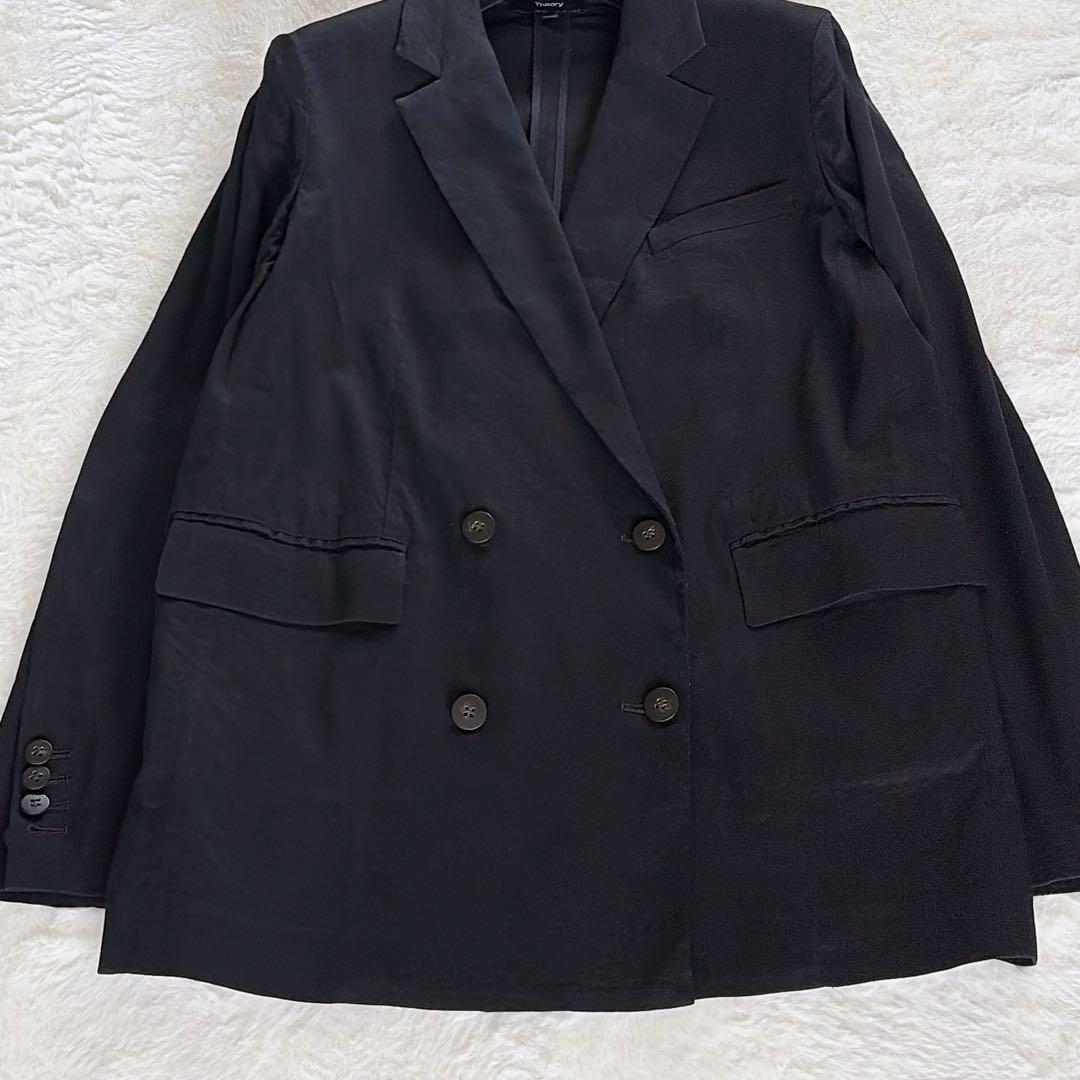 【セオリー】リネン混ストレッチ ダブルブレストジャケット ブラック 4 L相当