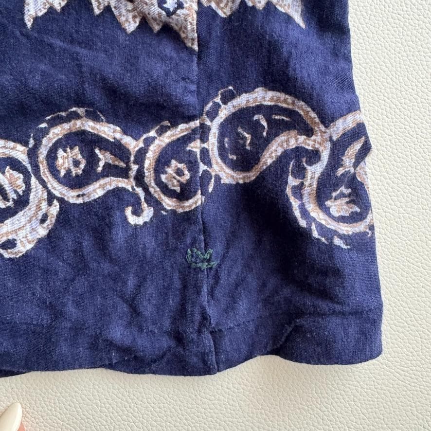 希少　45R　バンダナペイズリーTシャツ　綿100　R刺繍　美品　F　インディゴ