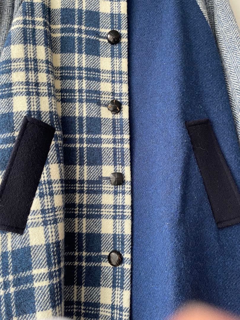 nesessaire ハリスツイード パッチワークコート　ブルー