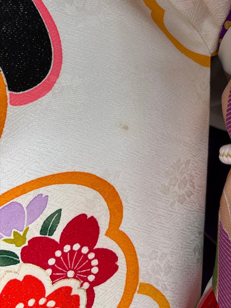 ⭐️可愛い振袖フルセット　正絹振袖　成人式　白地系　地紋柄　銀通し　駒刺繍