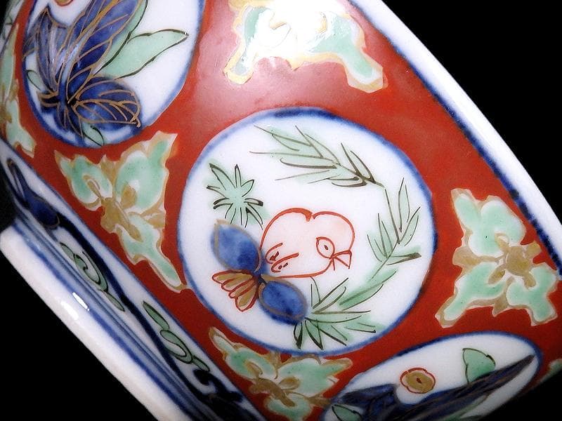 大聖寺伊万里　金襴手　丸紋に鳥の図　蓋茶碗　D136AS-fbqb
