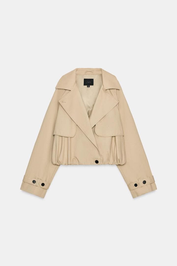 Coo【新品】 ZARA ショートバルーントレンチコート コムギ色 M