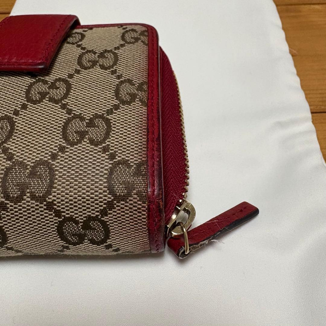 ぽっぽGUCCI GGパターン 二つ折り財布 ベージュ/レッド