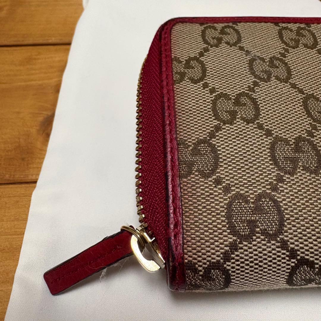 ぽっぽGUCCI GGパターン 二つ折り財布 ベージュ/レッド