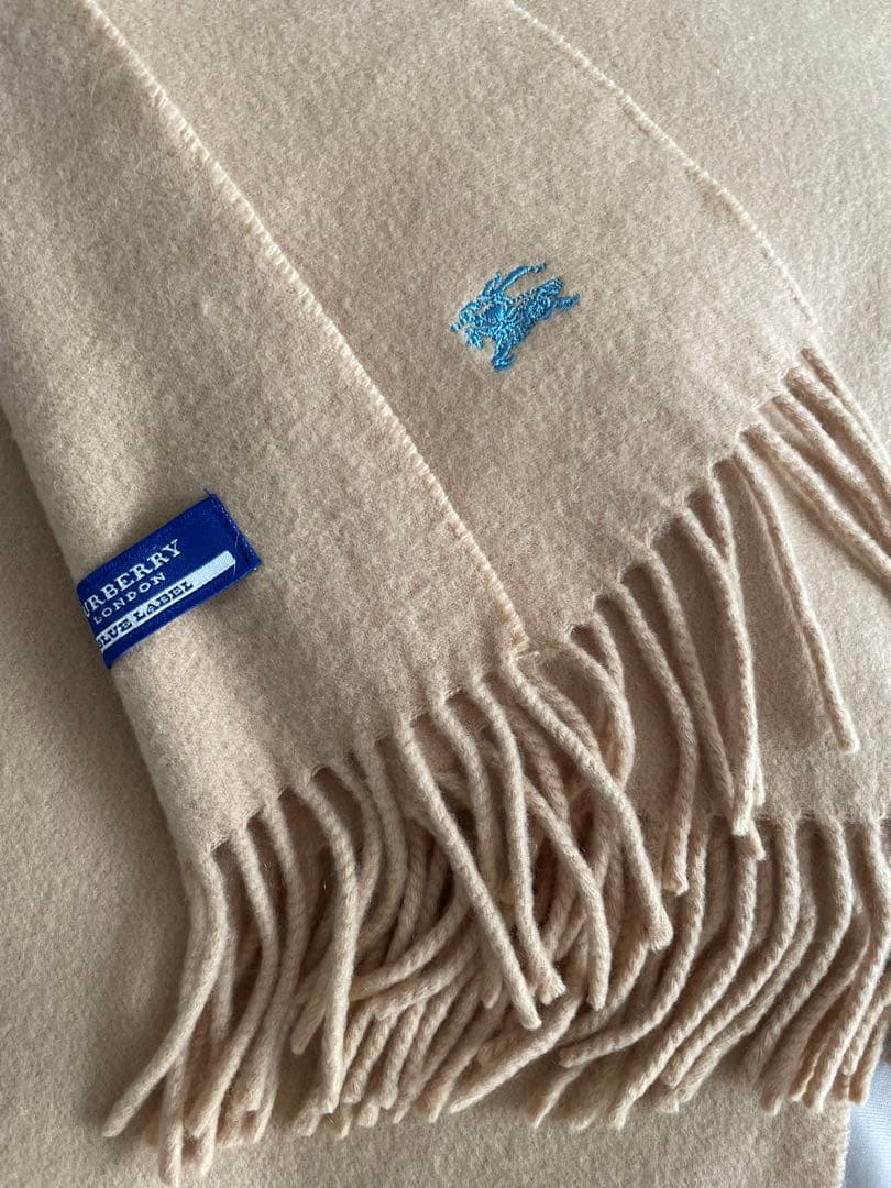 d*9様 美品 バーバリー マフラー ロゴ刺繍 ベージュ 無地 (中古)