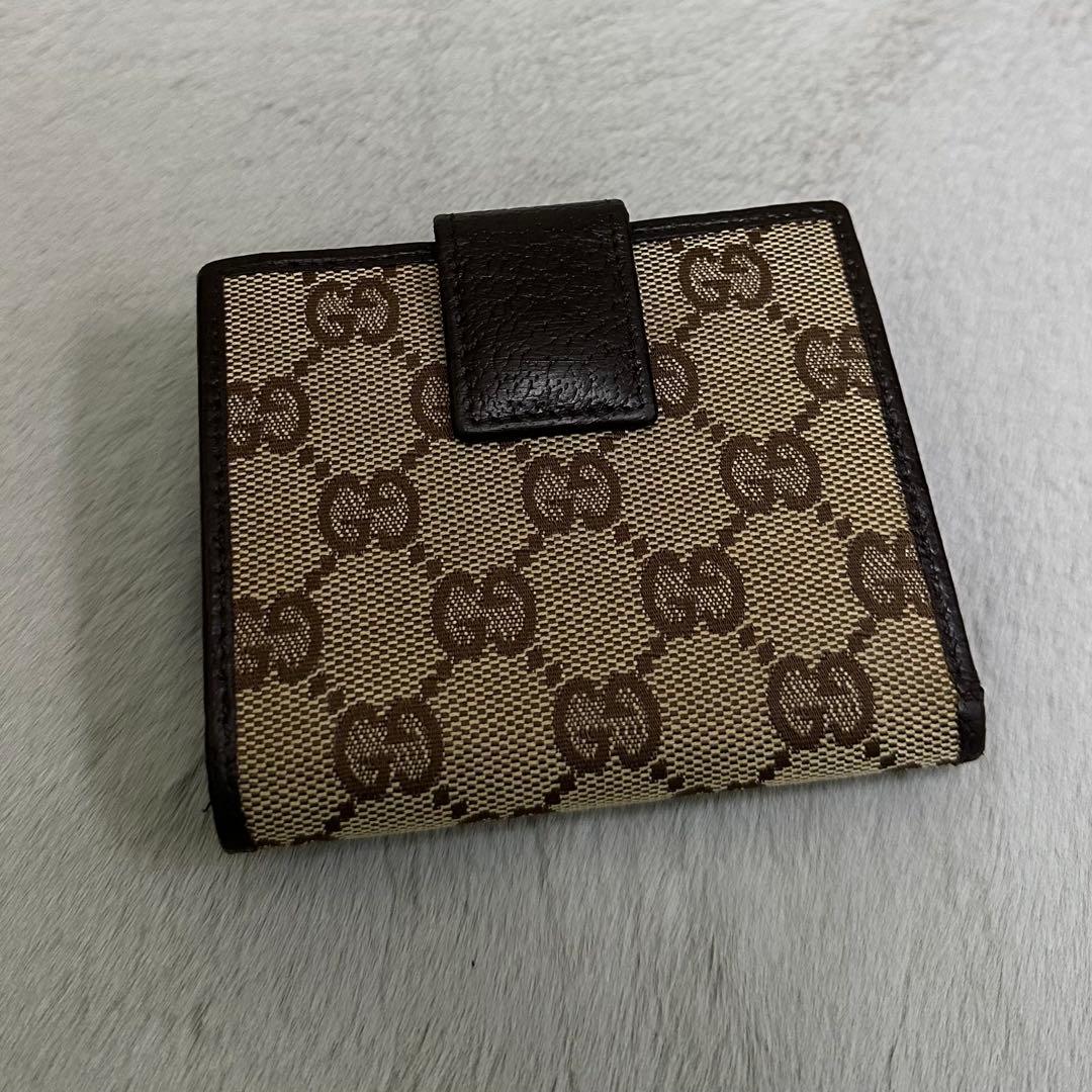 GUCCI グッチ　折り財布　キャンバス　メタルロゴ　ブラウン　GG