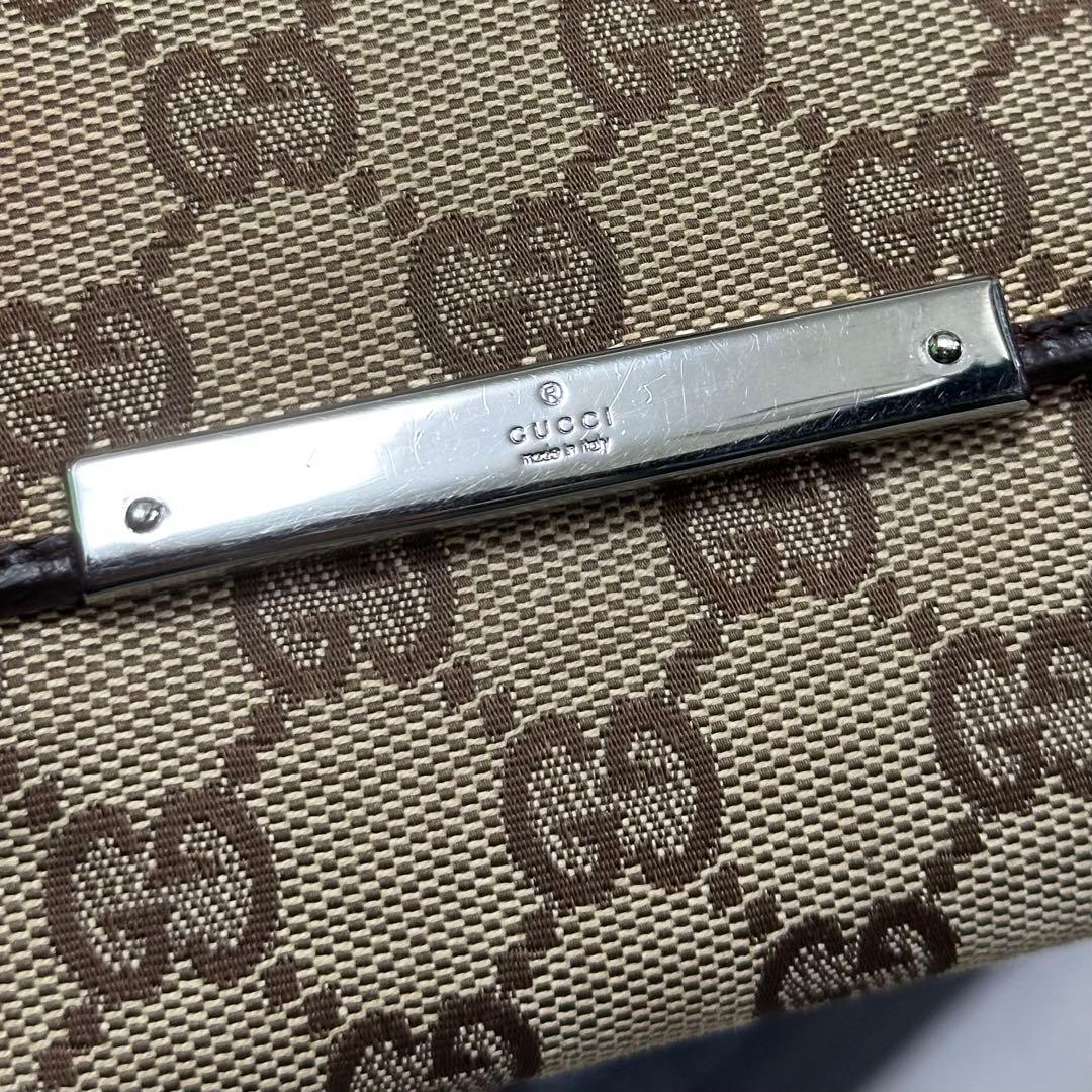GUCCI グッチ　折り財布　キャンバス　メタルロゴ　ブラウン　GG