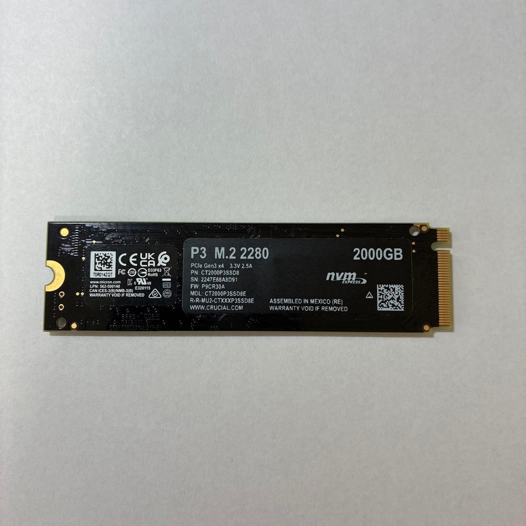 内蔵型SSD crucial P3 2TB M.2 2280 SSD