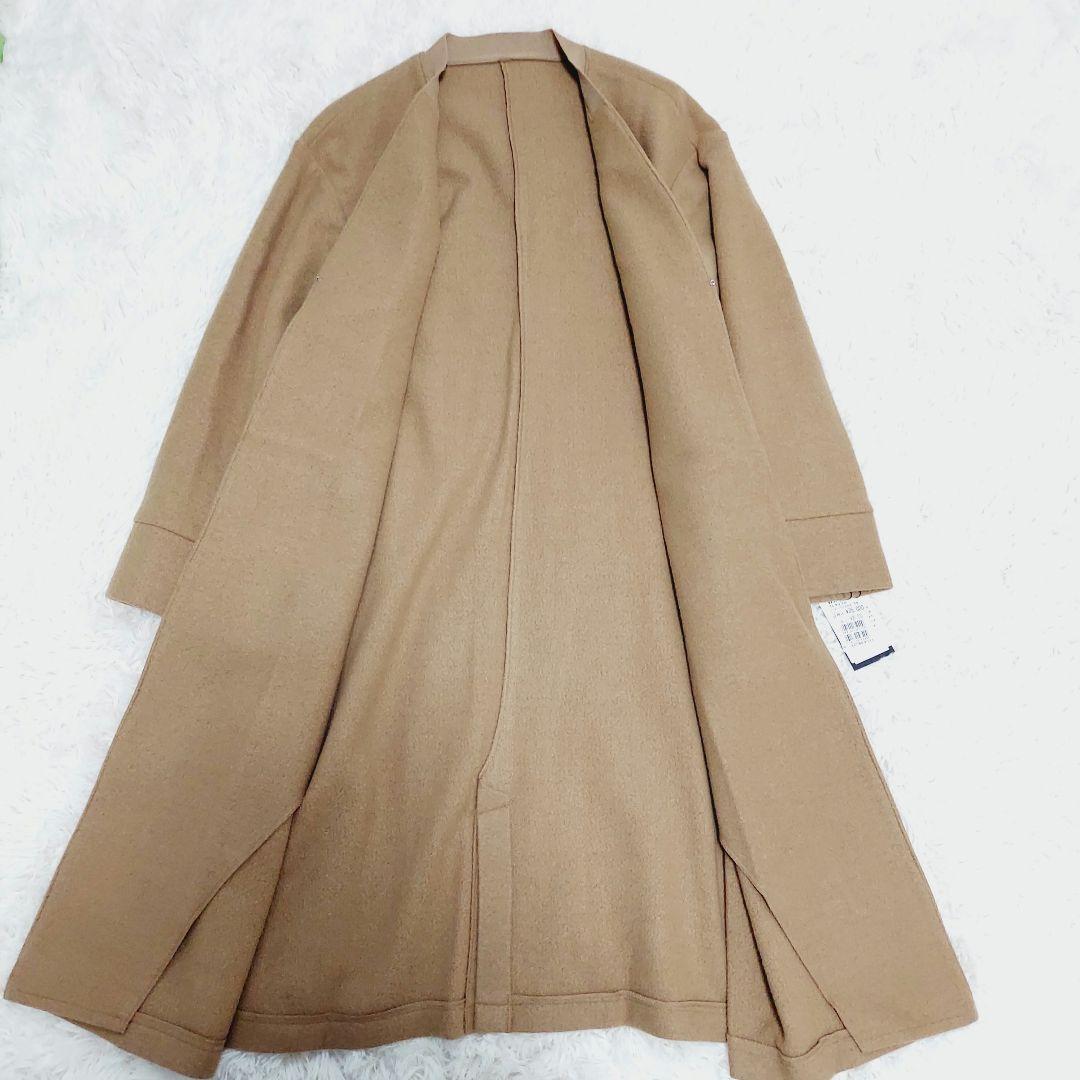 新品 Aga 圧縮ウールジョーゼットノーカラーコート ヤマダヤ キャメル