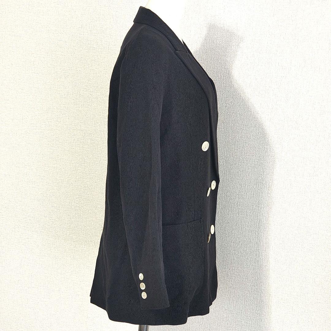美品 アルアバイル リネン混 コットン ピケダブルジャケット 黒 シェル風ボタン