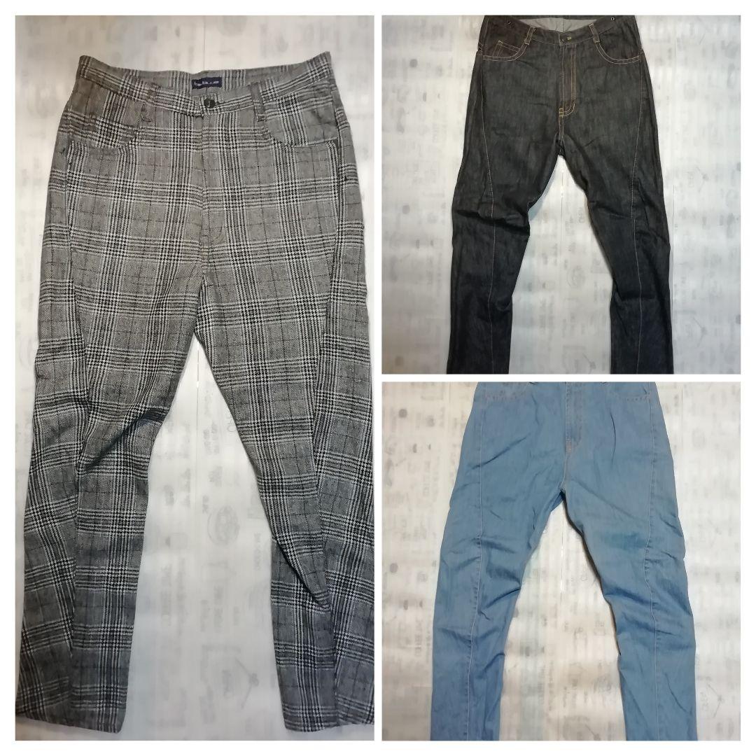 ビットブルー チェック ウール サルエルパンツ+デニムサルエルパンツ2本