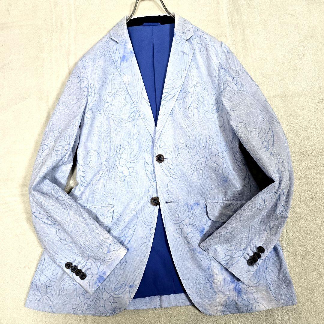 希少XL ETRO エトロ テーラードジャケット ブレザー 総柄 花柄 水色