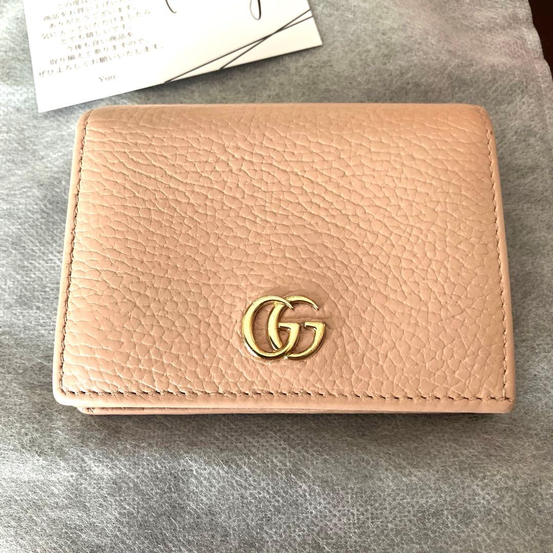 a*;様 GUCCI ミニ財布　マーモント　GGロゴ 二つ折り　ピンク