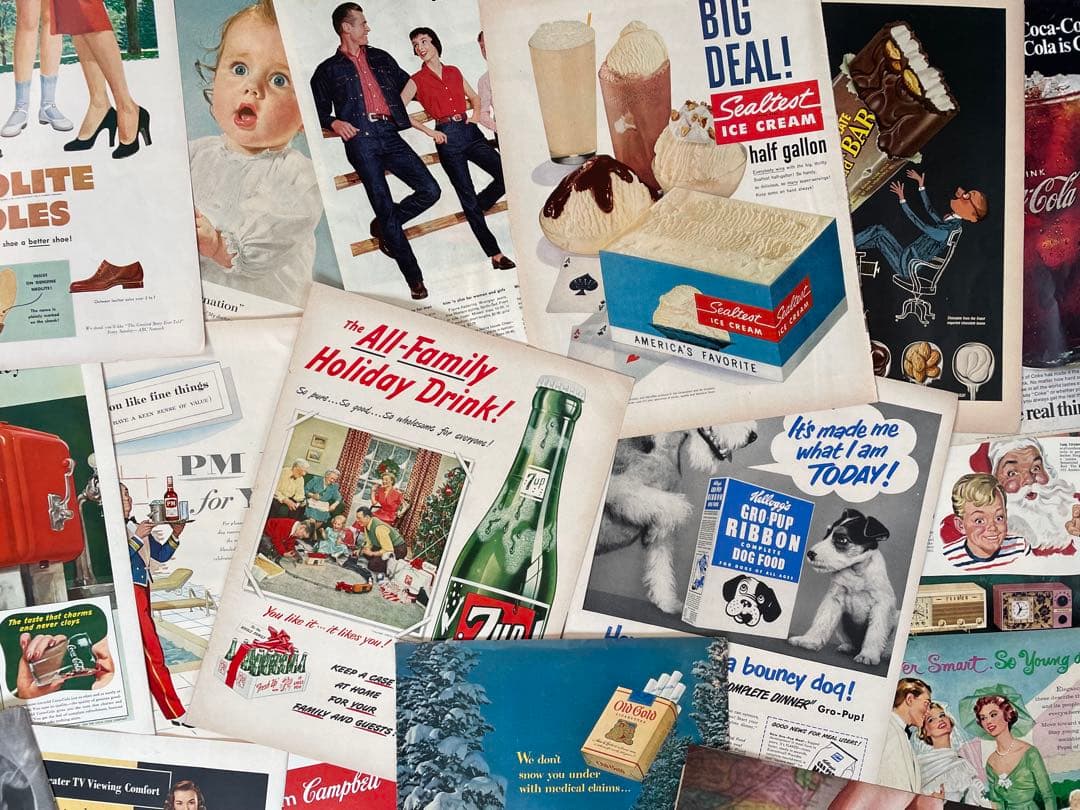 まとめて170枚◆ビンテージ、雑誌広告（1950～食品・他＜LIFE誌・ライフ誌