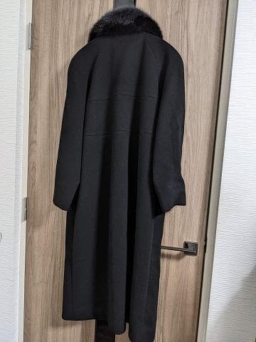 A832 カシミヤ　ウール　フォックス　毛皮　ロングコート　着丈110㎝　黒
