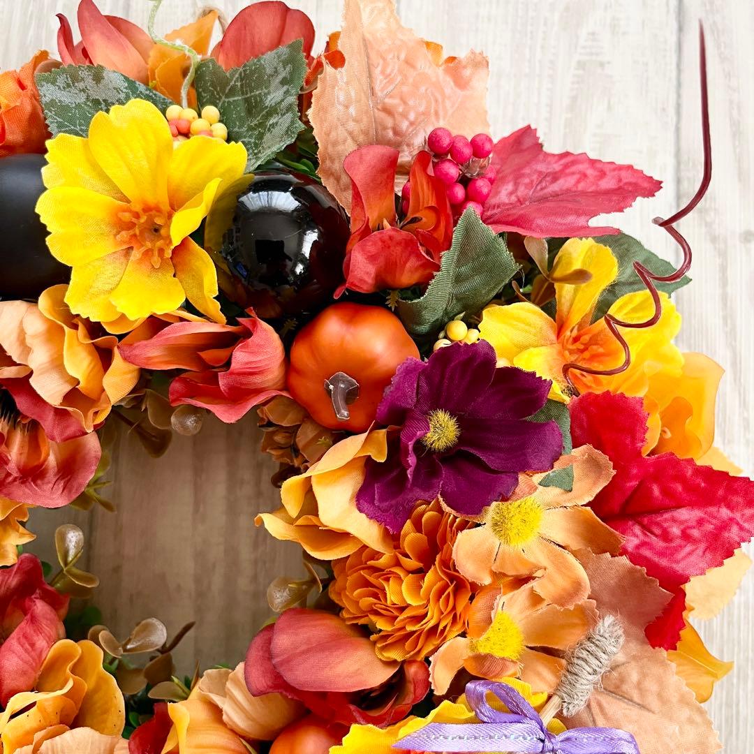 ハロウィン リース 秋リース 紅葉 カエデ 大人ハロウィン オレンジ 茶色 赤