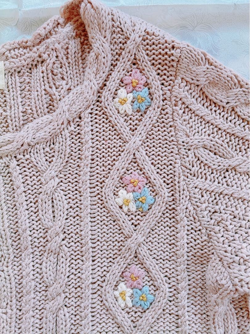 ピンクハウス❤️【美品】お花刺繍の編み込みがかわいいニットカーディガン❤️