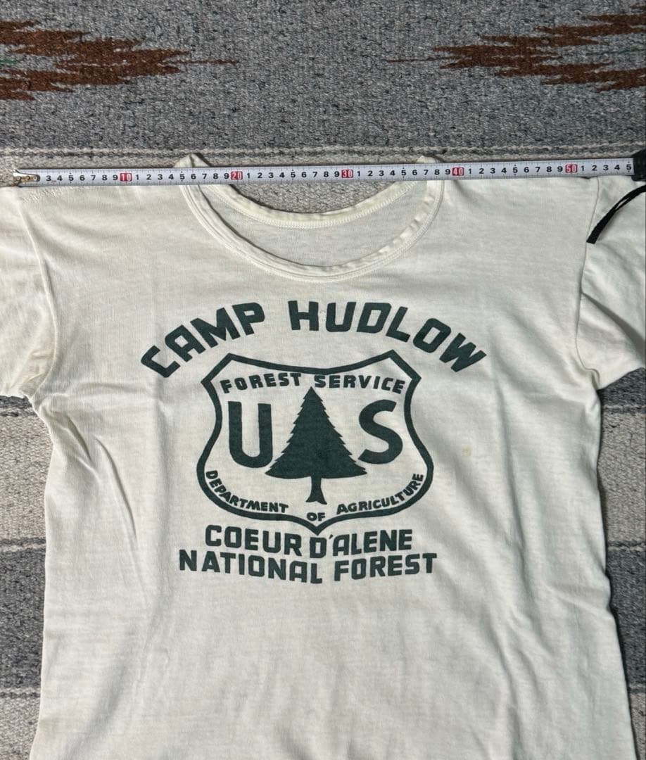 40s 40年代　染み込みプリント　Tシャツ　バインダーネック