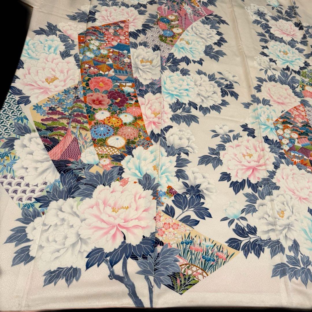 美品　振袖5点セット　正絹　古典柄　牡丹　成人式　159〜165cm
