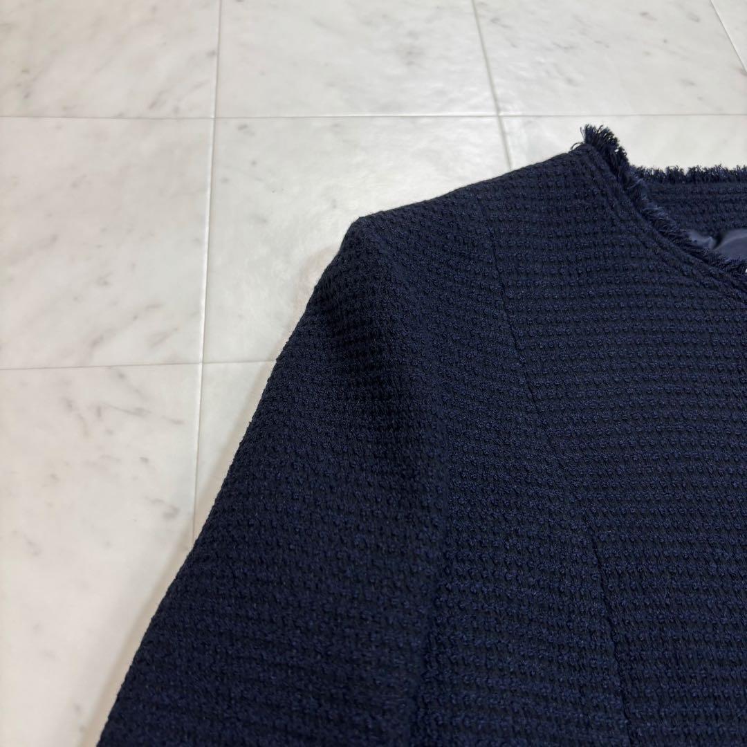 Ballsey★新品★ノーカラージャケット ワッフルツイード フリンジ ネイビー