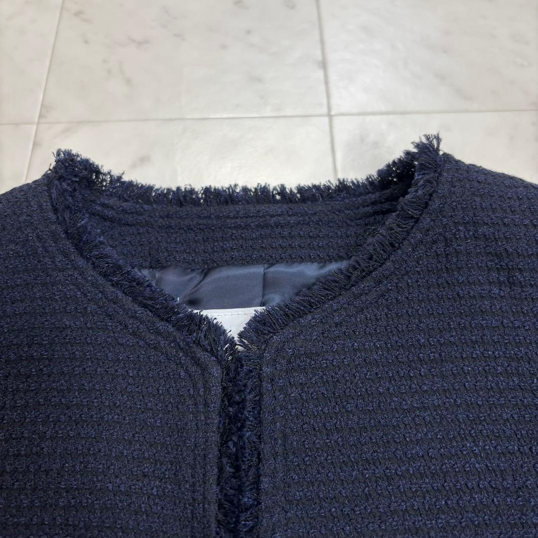 Ballsey★新品★ノーカラージャケット ワッフルツイード フリンジ ネイビー
