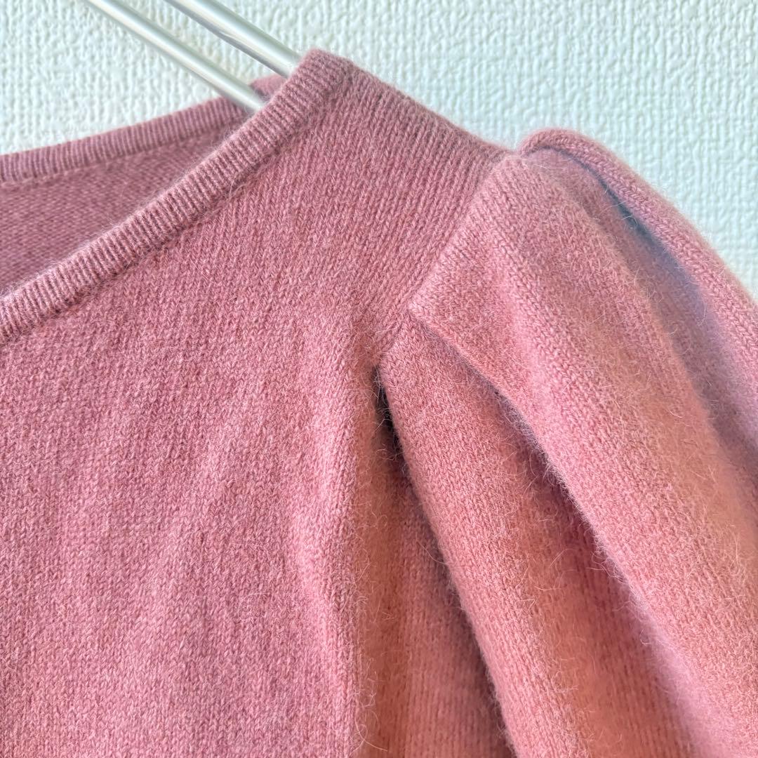 JUSGLITTYパールカーディガン パフスリーブ アンゴラ ラクーン混 M