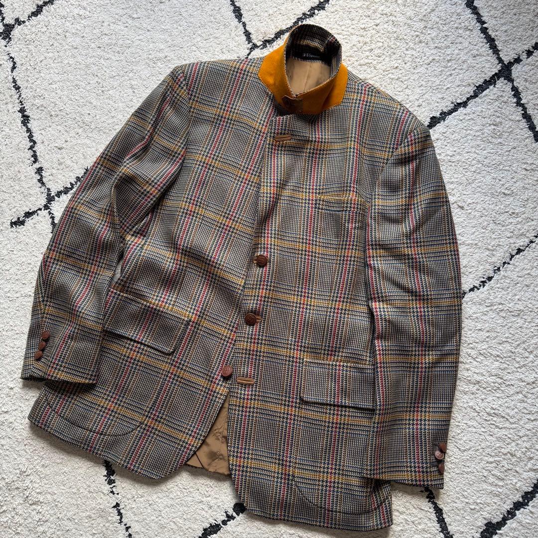 美品　DAKS　テーラードジャケット　ハンティング　チェック　木ボタン