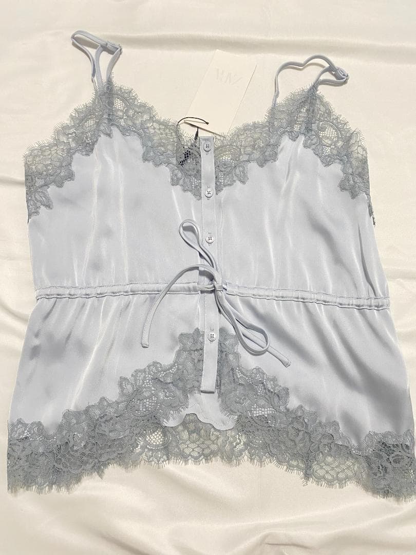 ZARA レースサテンキャミソール パステルブルー S