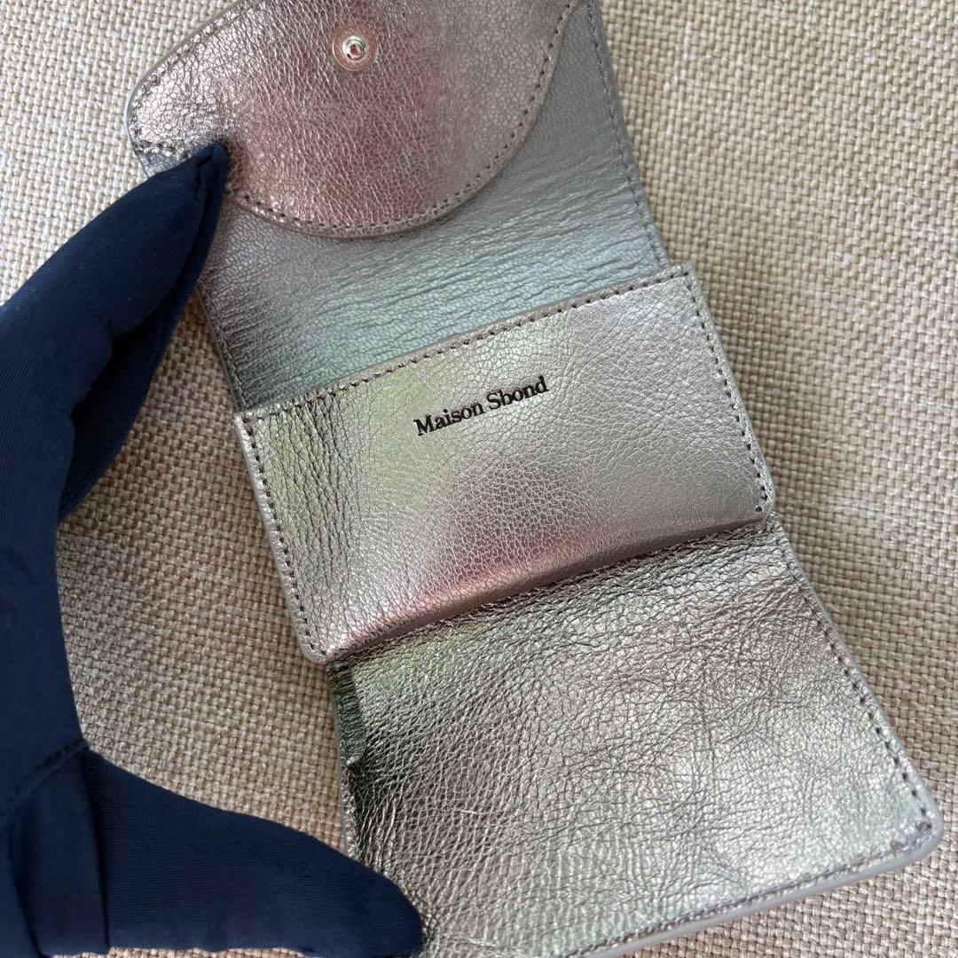 新品 Maison Sbond Amy l 三つ折り財布 シルバー