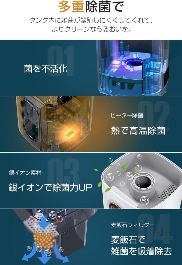 新品 RS ハイブリッド式加湿器 加湿器 大容量 9L 加熱式 超音波式