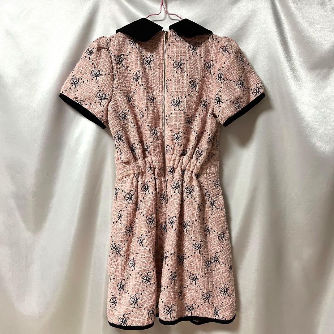 Swankiss スワンキス ツイード 半袖ひざ丈ワンピース ピンク/黒 美品