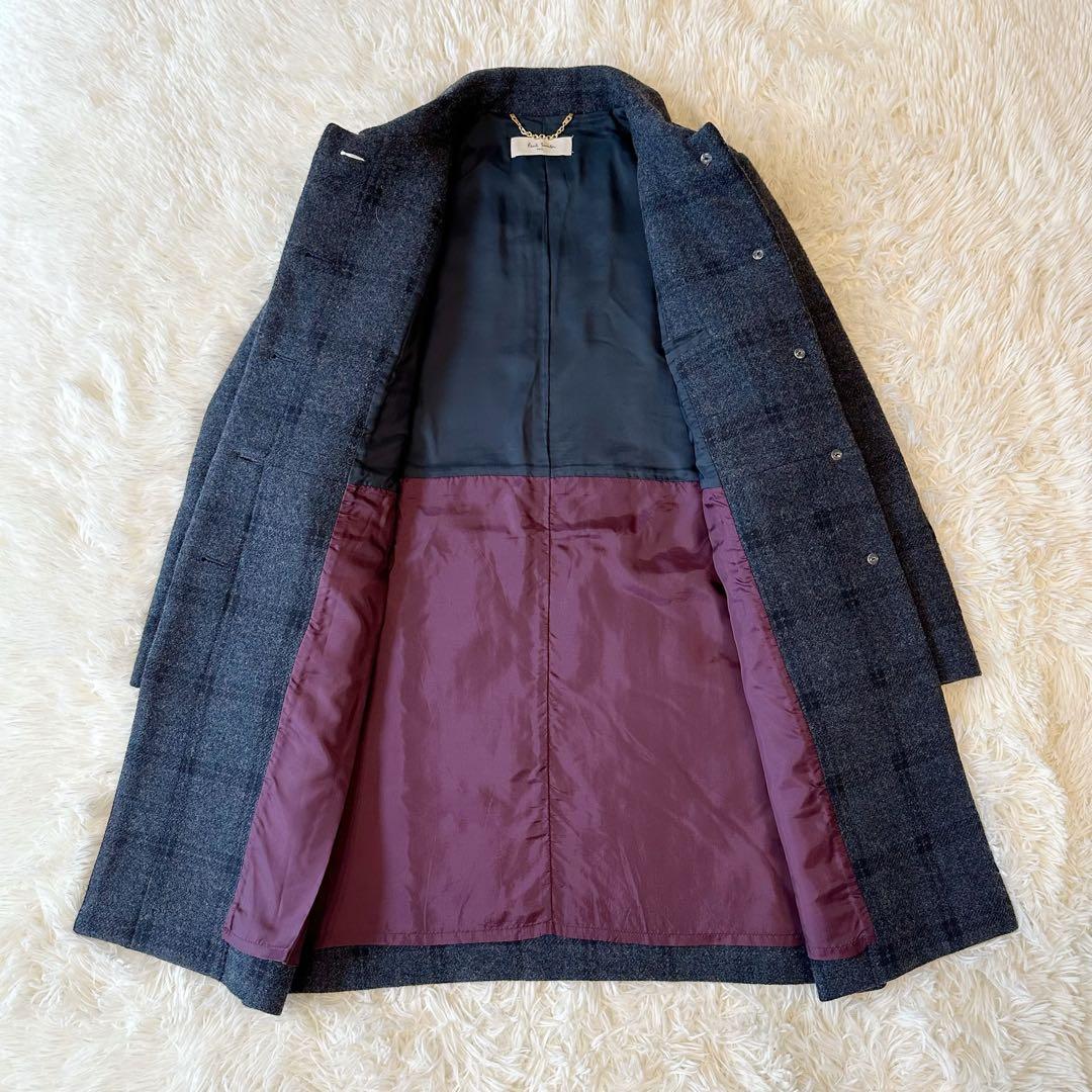 美品 Paul Smith ステンカラーコート チェック ネイビー オンワードL