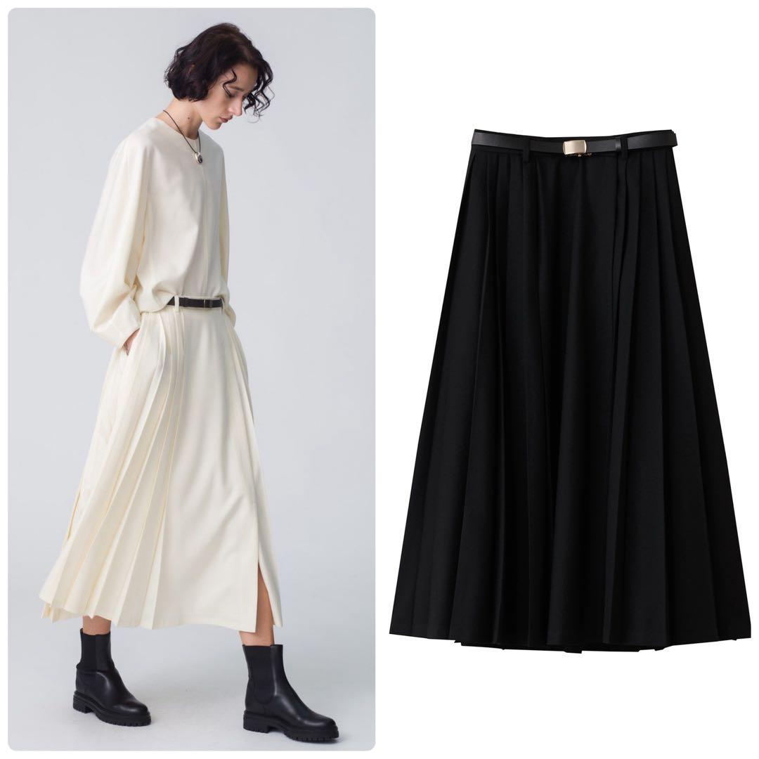 極美品✨25AW　定価7.8万　エブール　ウールポプリン プリーツスカート　38