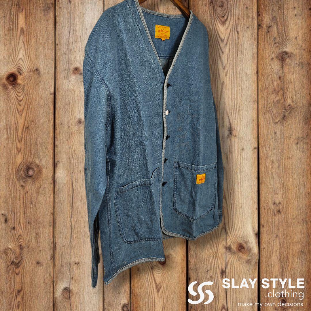 お取り寄せ商品 新品 XXL ノーカラー デニム カバーオール ジャケット