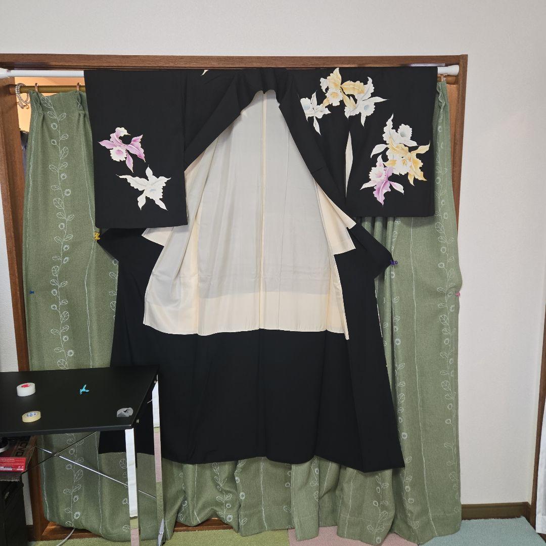訪問着花柄 黒